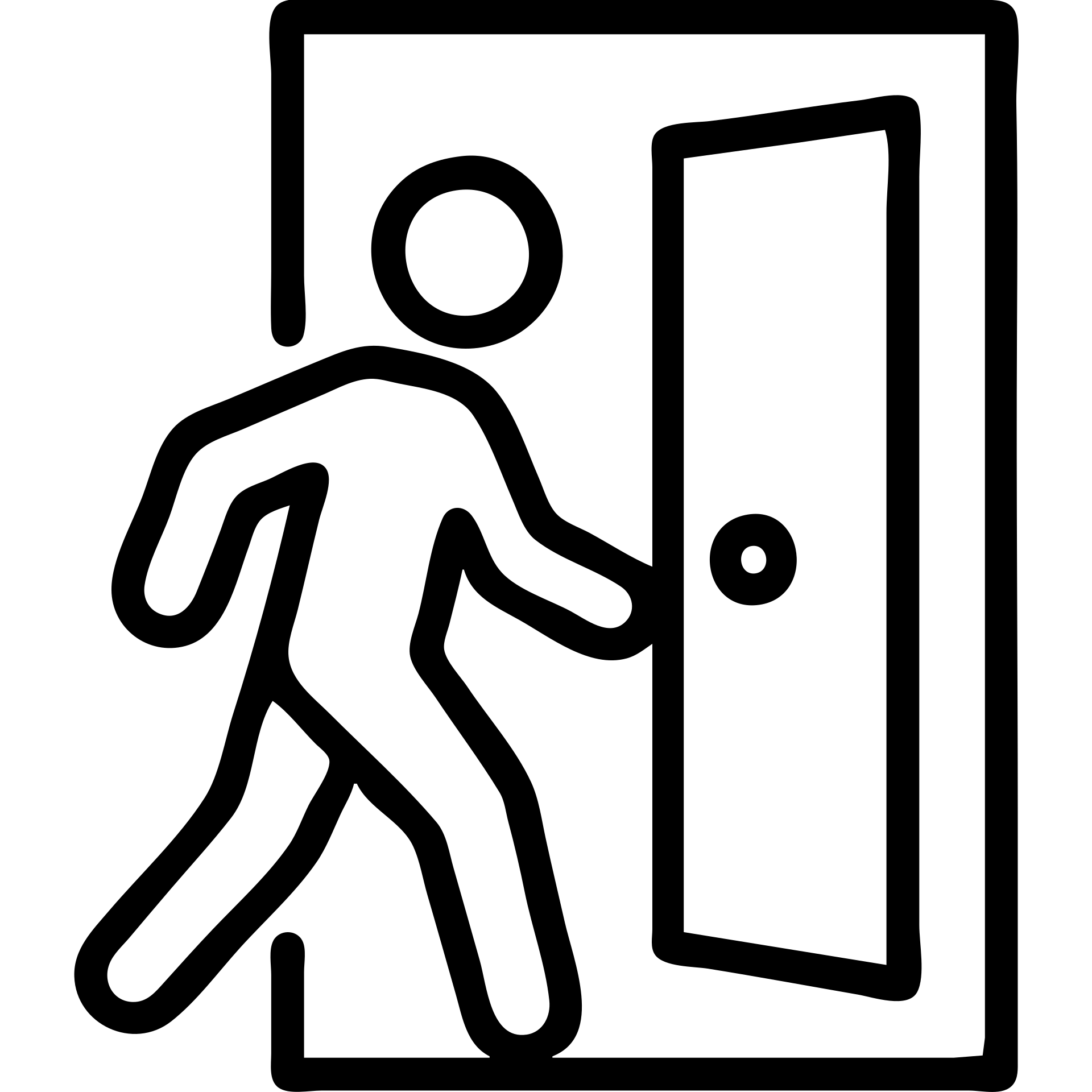 minimalistic icon of a white human figure walking through an open outlined door, viewed from the front, door with visible doorknob, solid green background, flat simple clean lines, high contrast emoji