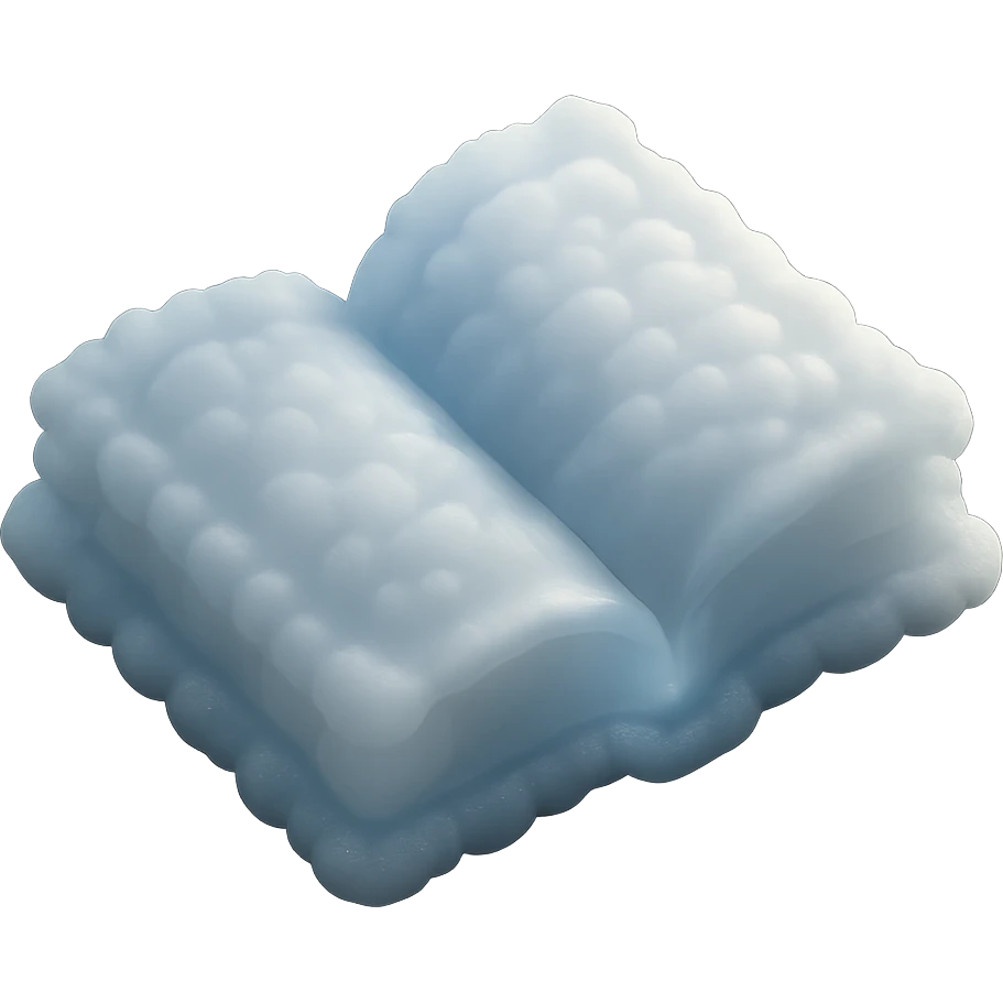 thick open book viewed from above, made entirely of small very bright white fluffy convex clouds, matte glass style emoji