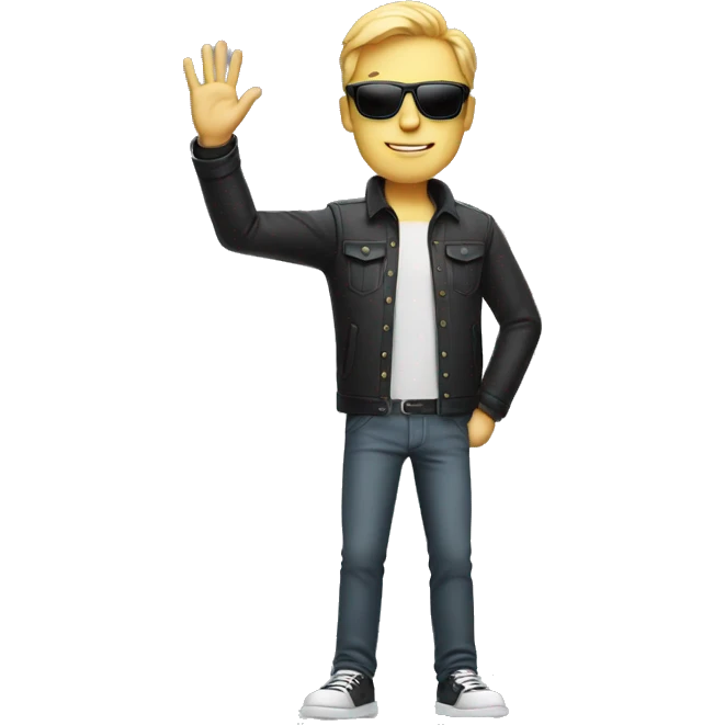 cool white man standing on scene in sunglasses and raising one hand emoji