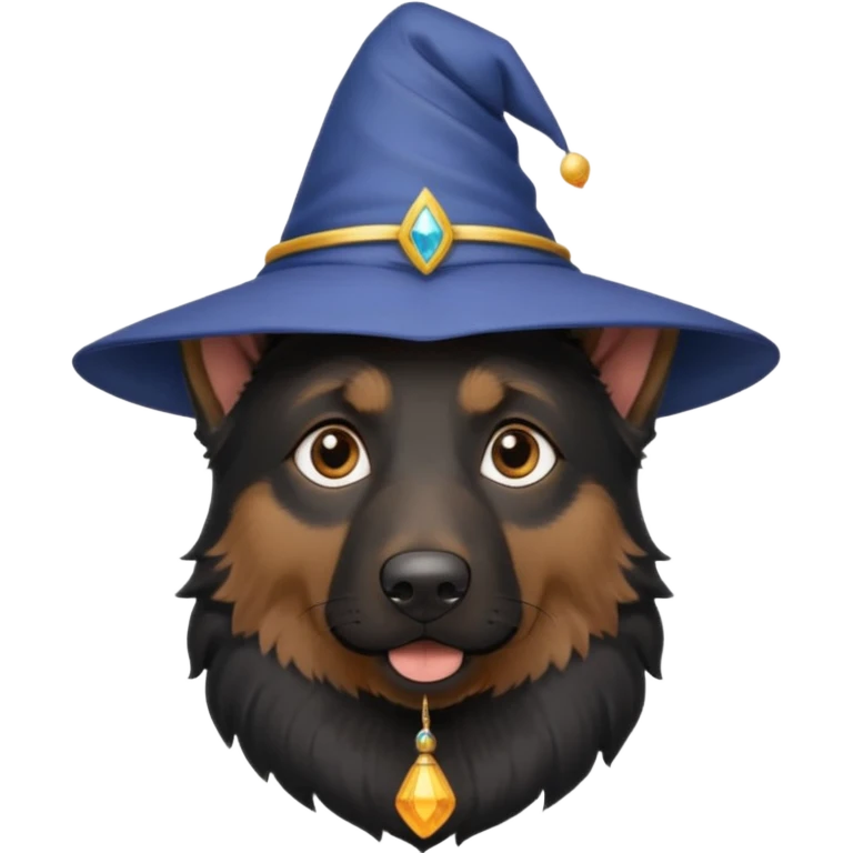 black german shepherd face wearing a wizard hat emoji