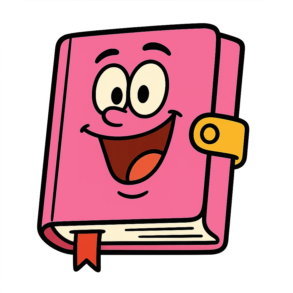 a pink diary, yellow toon style emoji