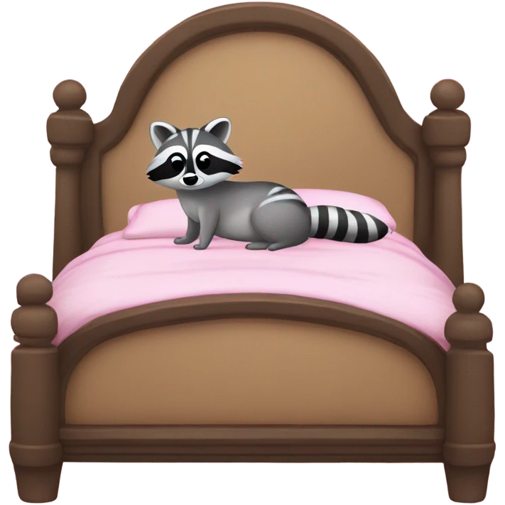 princess style bed with sleeping cute racoon wearing pink bow on head in it emoji