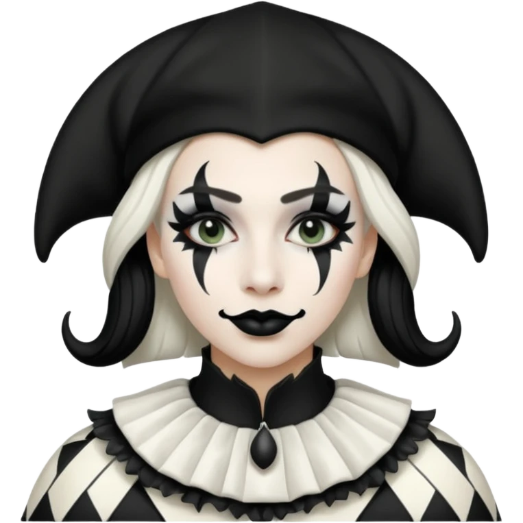 make a black and white jester uniform with white makeup and black lipstick emoji