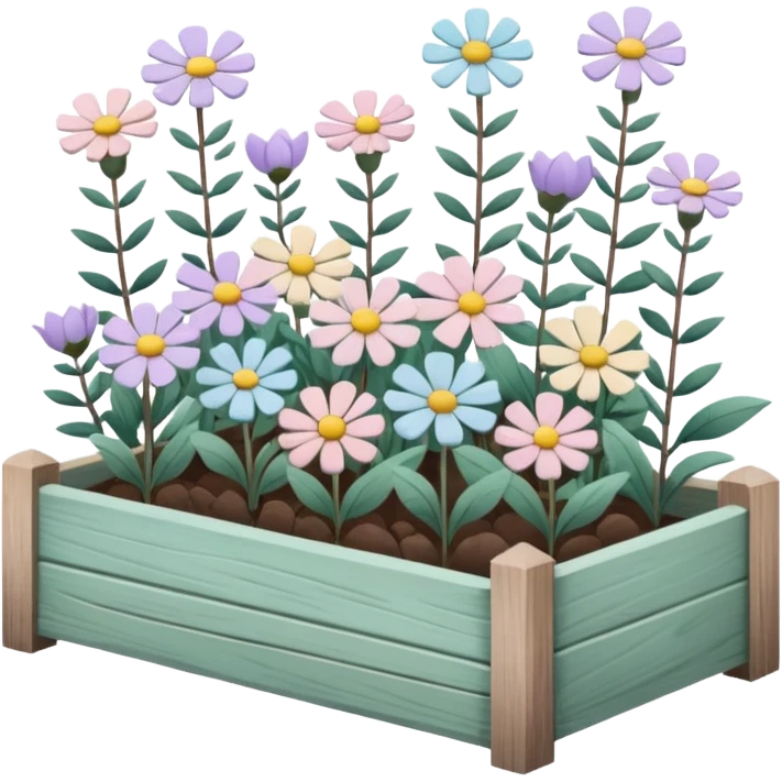 sparse flowers in a wooden garden bed emoji
