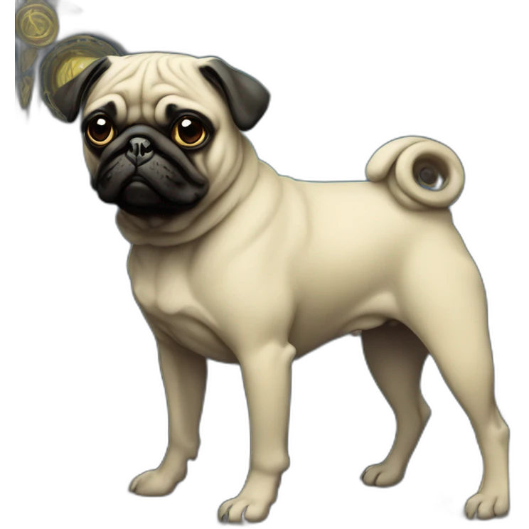A cyberpunk black pug in Art Nouveau style during 1910 emoji