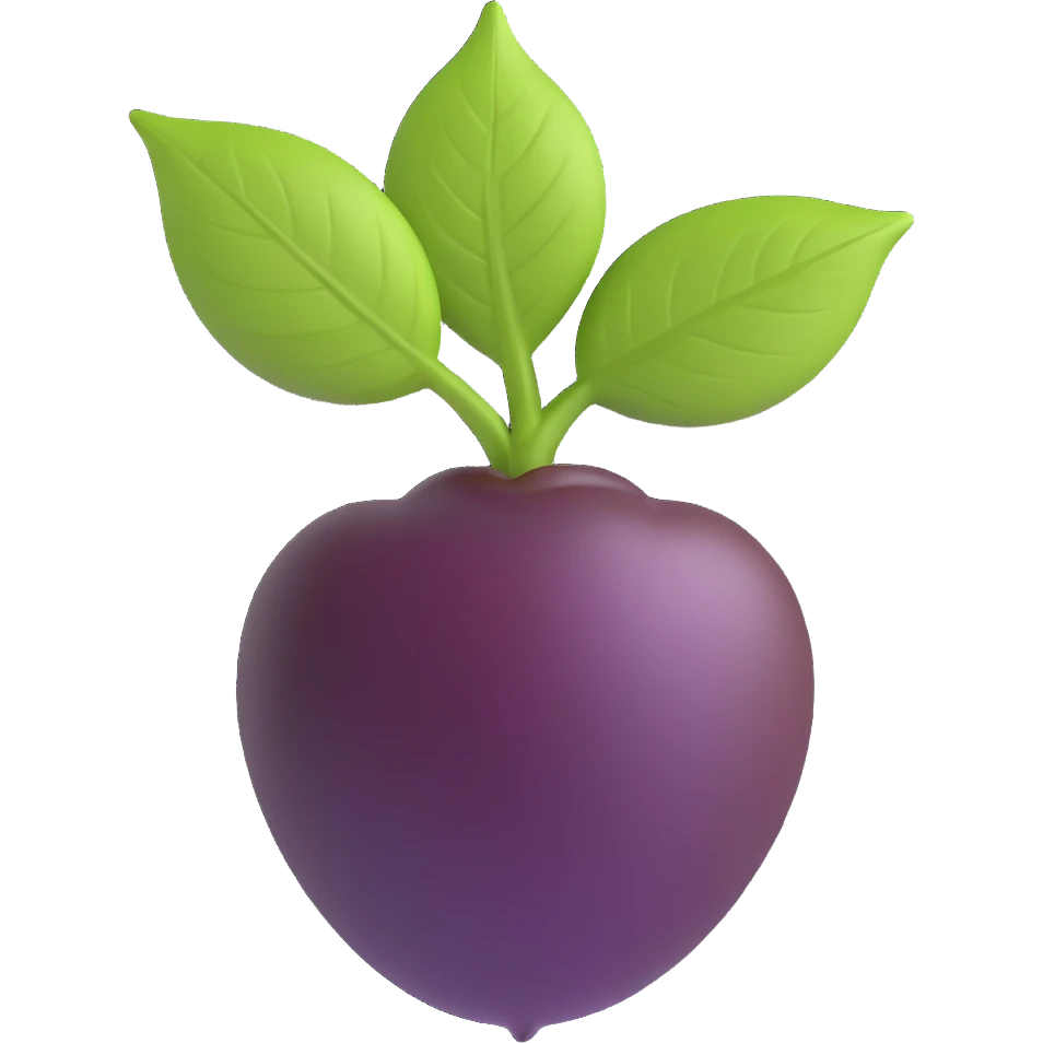 modern emoji icon of açaí berry, more realistic, deep purple glossy berry, lower half smoothly coated in dark chocolate, small natural green leaf on top, no face, clean playful realistic style emoji