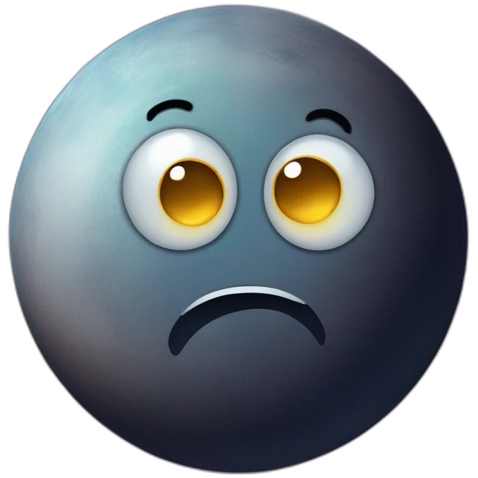 planet Moon with a cartoon breakable face with big beautiful eyes emoji