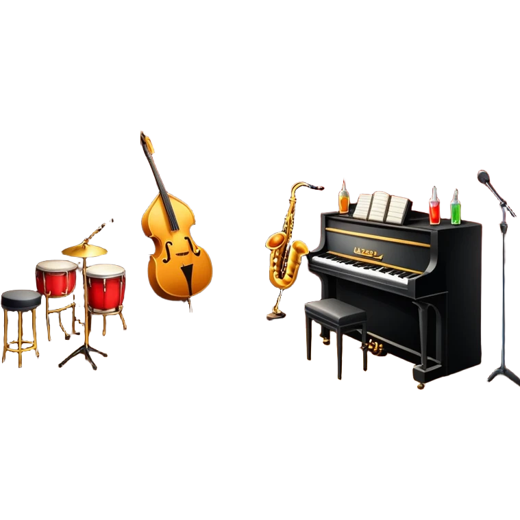 inside a jazz club, bar, stage, and jazz instruments, warm lighting emoji