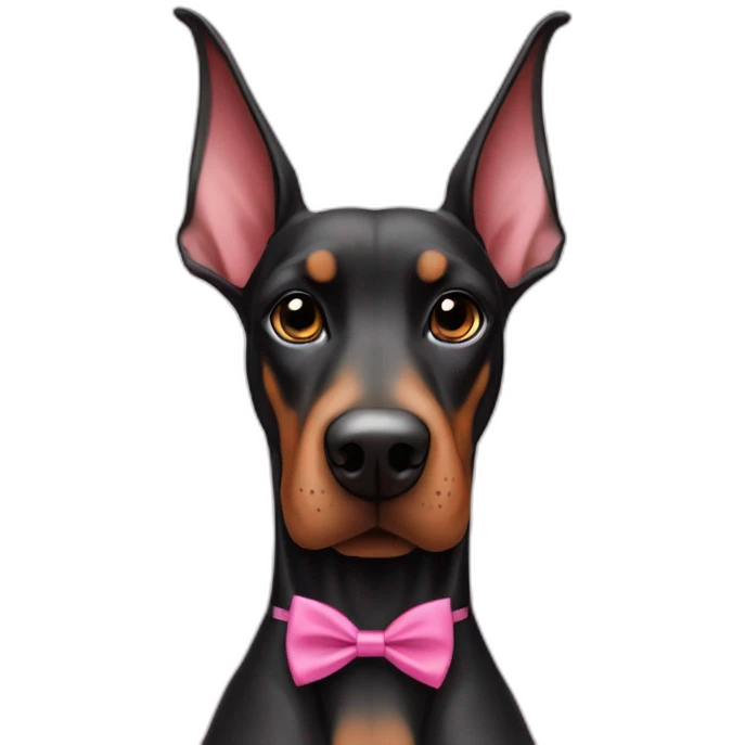a-white-doberman-with-a-pink-bow-tie-on-the-neck-straight-ears,-a-black-one-and-a-brown-one emoji