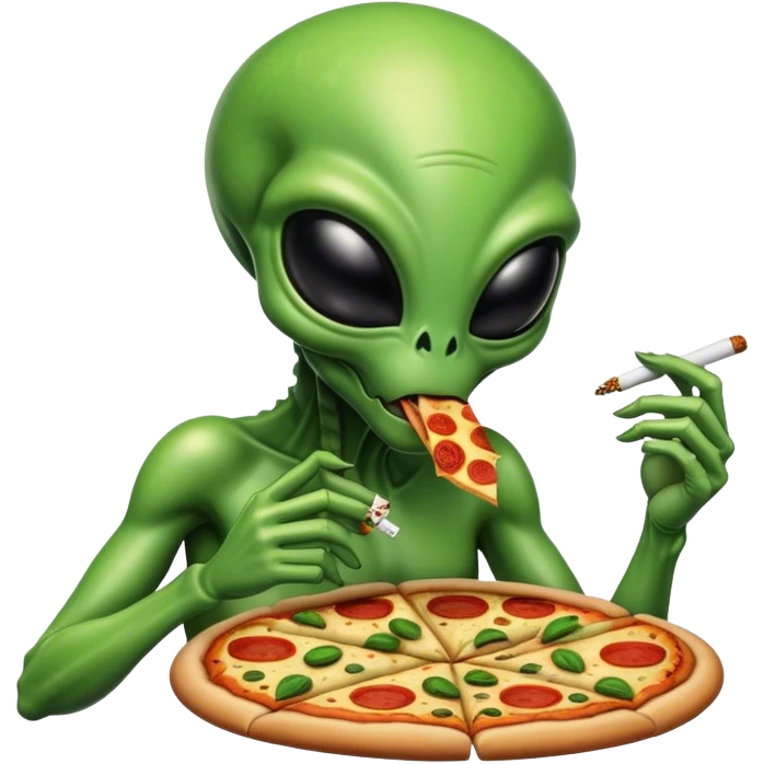 Alien with weed and pizza emoji