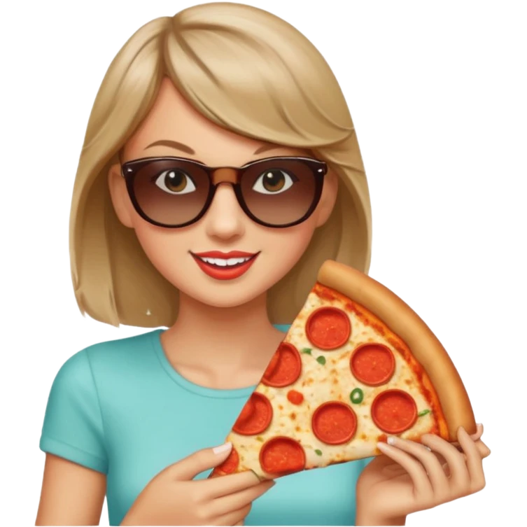 Taylor Swift, wearing sun glasses, holding a slice of pizza





































 emoji