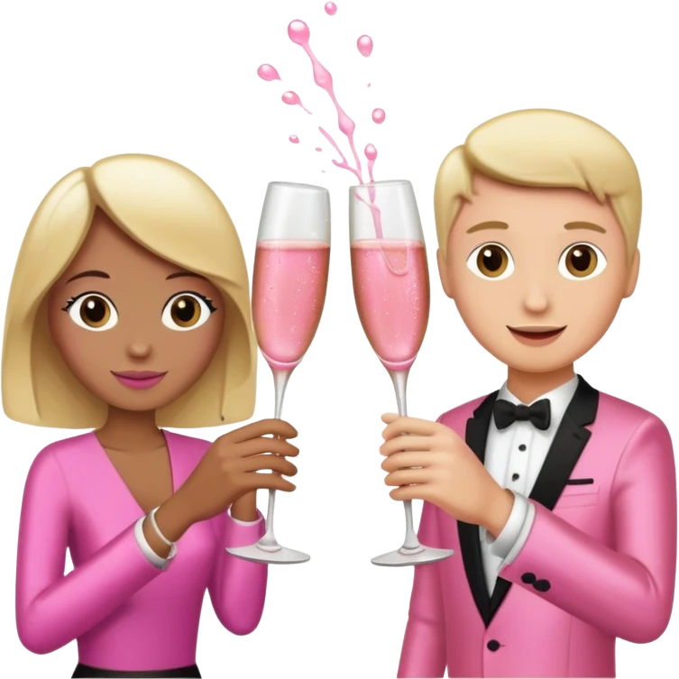 champagne glasses with pink champagne giving cheers two people emoji