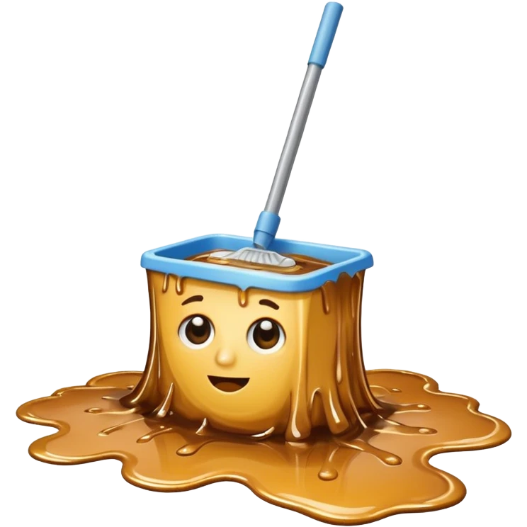 realistic mop cleaning a flat sticky golden-brown syrup spill on the floor emoji