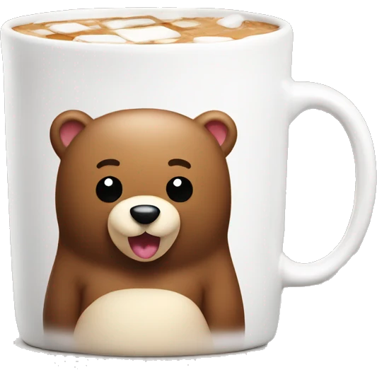 White mug with cute bear prints, hot choco with mallows on top emoji