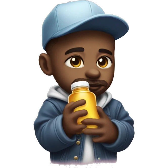 Duffy the rapper holding a baby oil expression on his face emoji