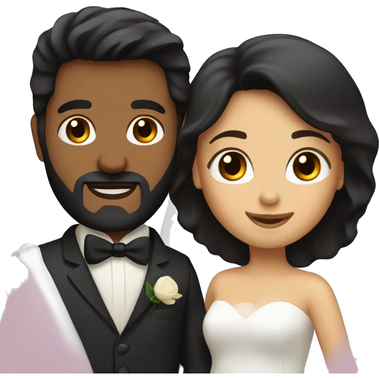 a wedding emoticon of a dark-haired woman and a dark-haired man with a beard emoji