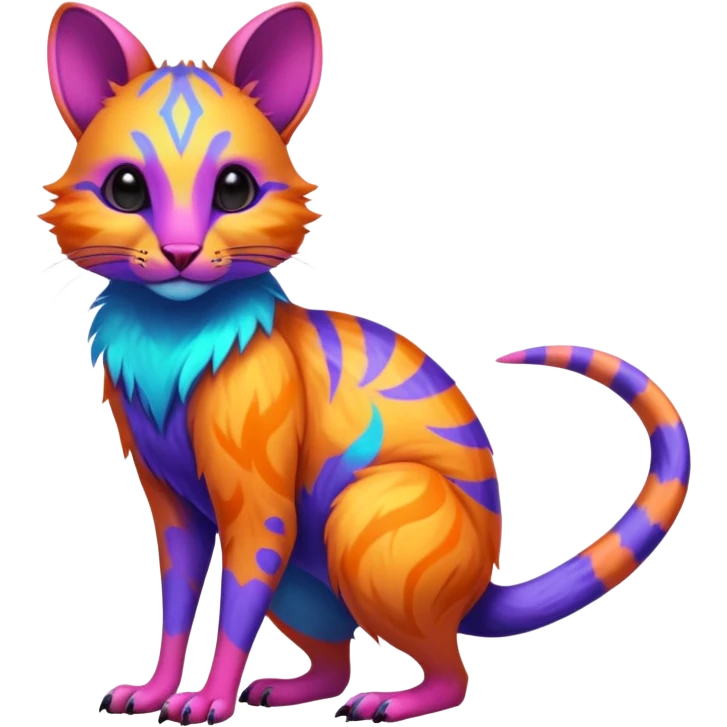 Exotic Neon-colored fantasy feline-rodent-marsupial-critter-vernid-fursona animal creature full body with intricate markings  emoji