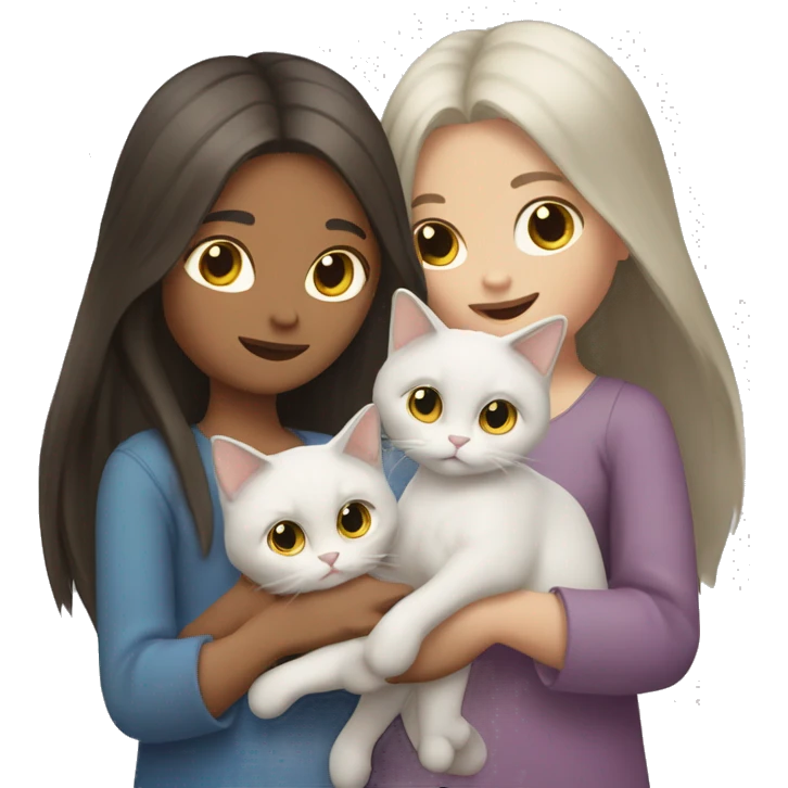 Two long hair girls with white skin and two cats in their hands emoji
