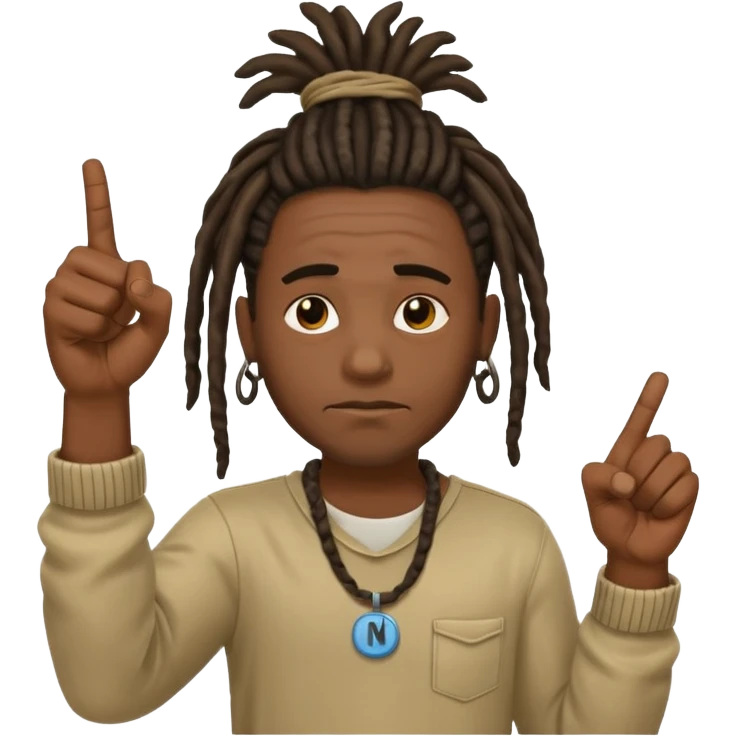  black skinned guys with dreads with his thumbs pointing down and a sign in the background saying no emoji