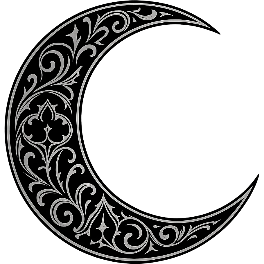 gothic moon, crescent with black and silver, no background emoji