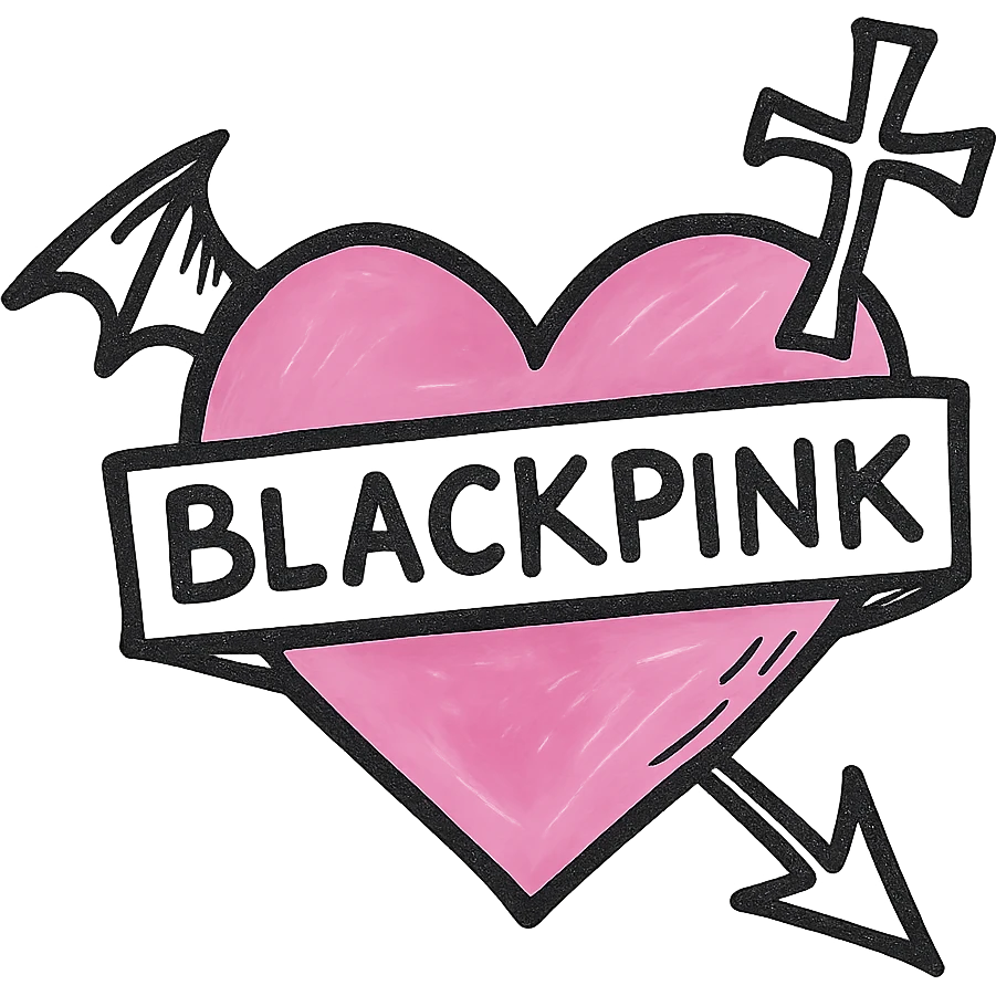 BLACKPINK-inspired gothic object, sketchy and expressive, black and pink, hand drawn style emoji