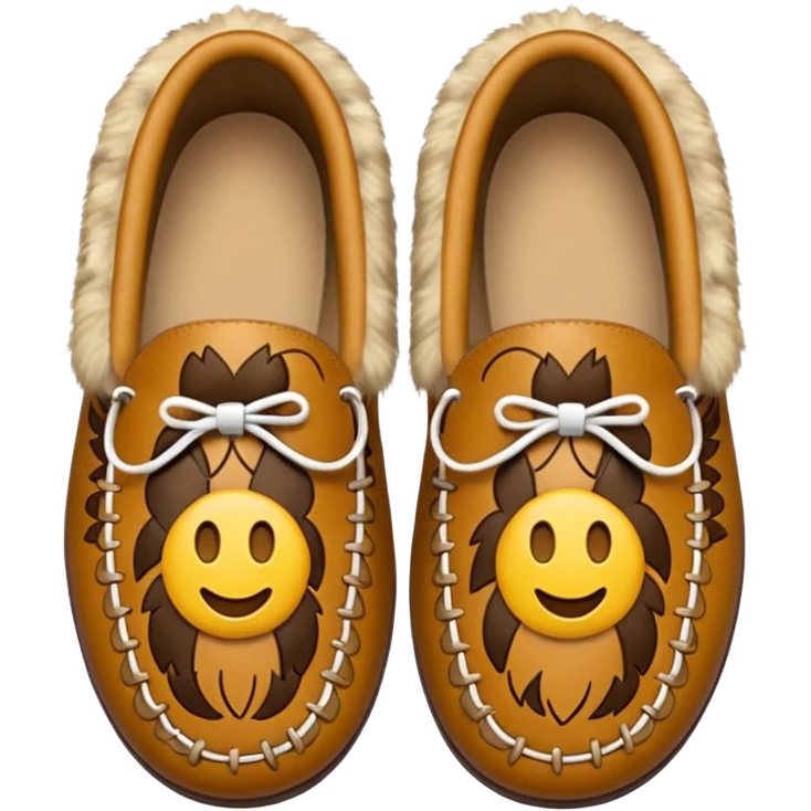 tan moccasins with intricate pattern and fluffy fur, emoji style emoji