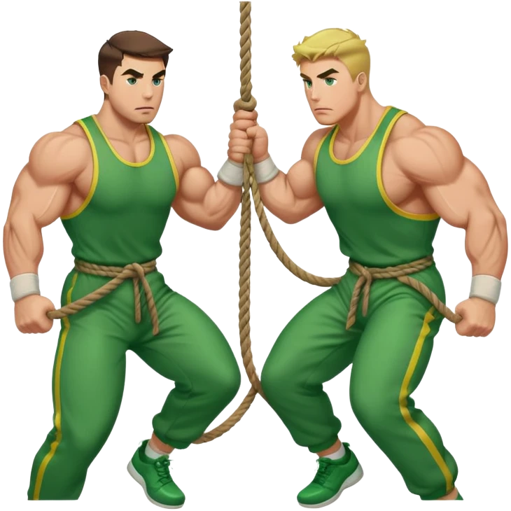 players in green jumpsuits playing intense tug-of-war emoji