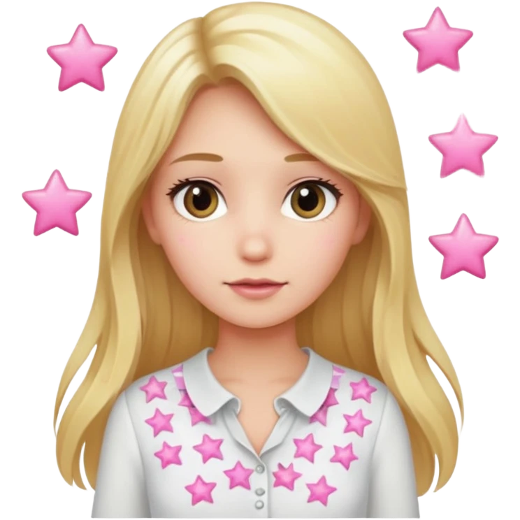 Girl with blond long hair and white blouse with pink stars  emoji