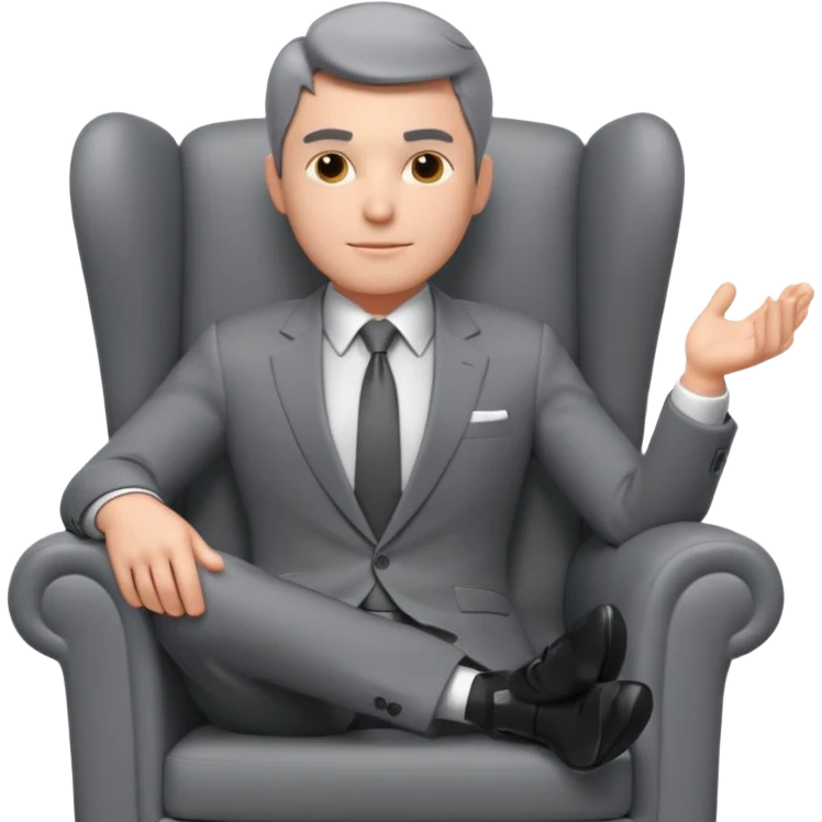 businessman sitting in an armchair, confident relaxed pose, formal suit and tie, professional corporate vibe, 3D cartoon style, mobile game icon style, clean background, no text, no watermark
 emoji
