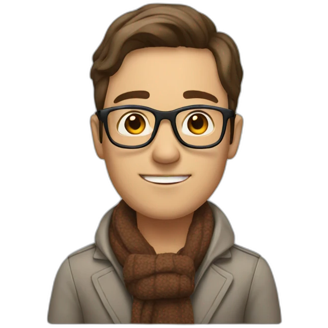 man with brown hair with glasses and scarf and on a wheelchair emoji