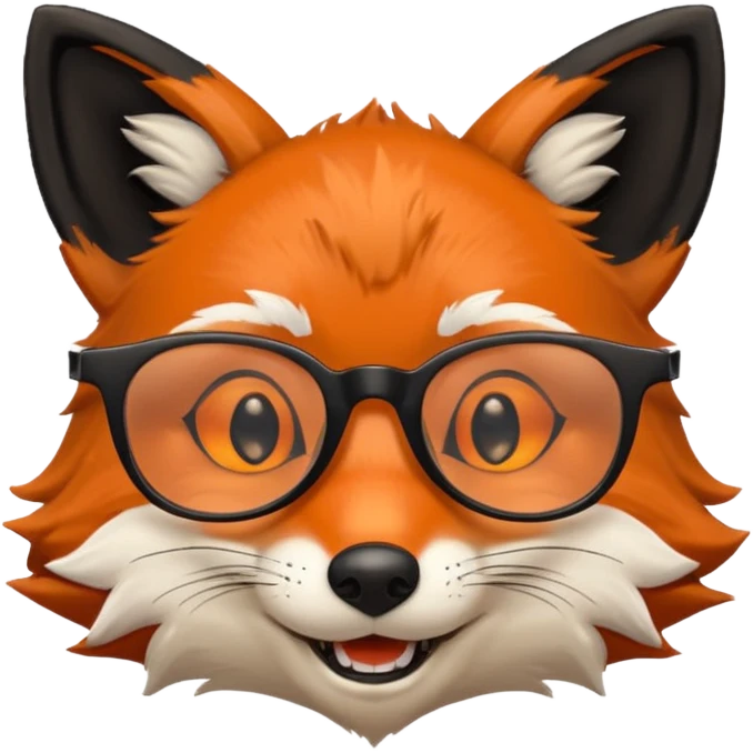 grinning fox caricature hacker side profile, black fur emoji