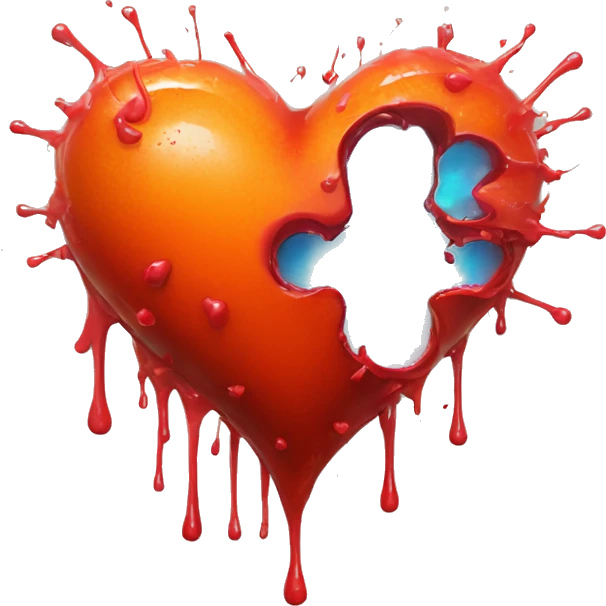 bleeding red heart glowing red-orange with splatter emoji