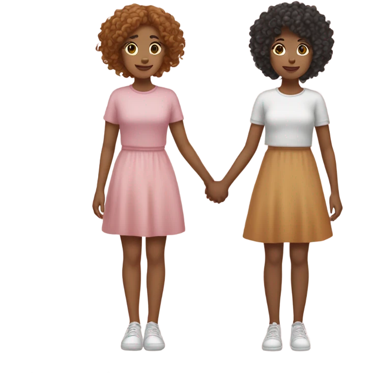 Full body, Two girls holding hands Carmel skin  one  with a curly bun and one feminine with curly hair emoji