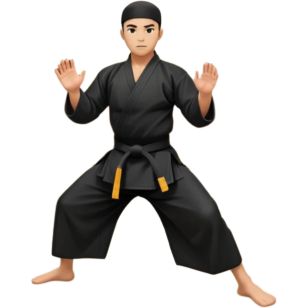 An icon depicting a martial artist in a black gi performing an Aikido technique in a dojo. The background showcases wooden floors, traditional dojo decor, and soft lighting that creates a peaceful yet focused atmosphere. The Aikido practitioner demonstrates fluid movement and precision.  emoji