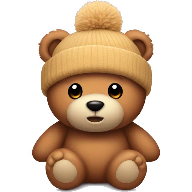 teddy bear with a beanie and a fuzzy ball on top of the hat emoji