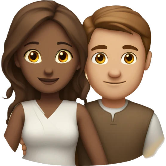 Couple hug, white woman with brown hair and Indian man with fair skin emoji