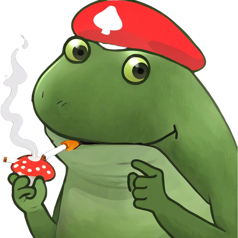 Frog wearing a mushroom hat smoking a joint emoji