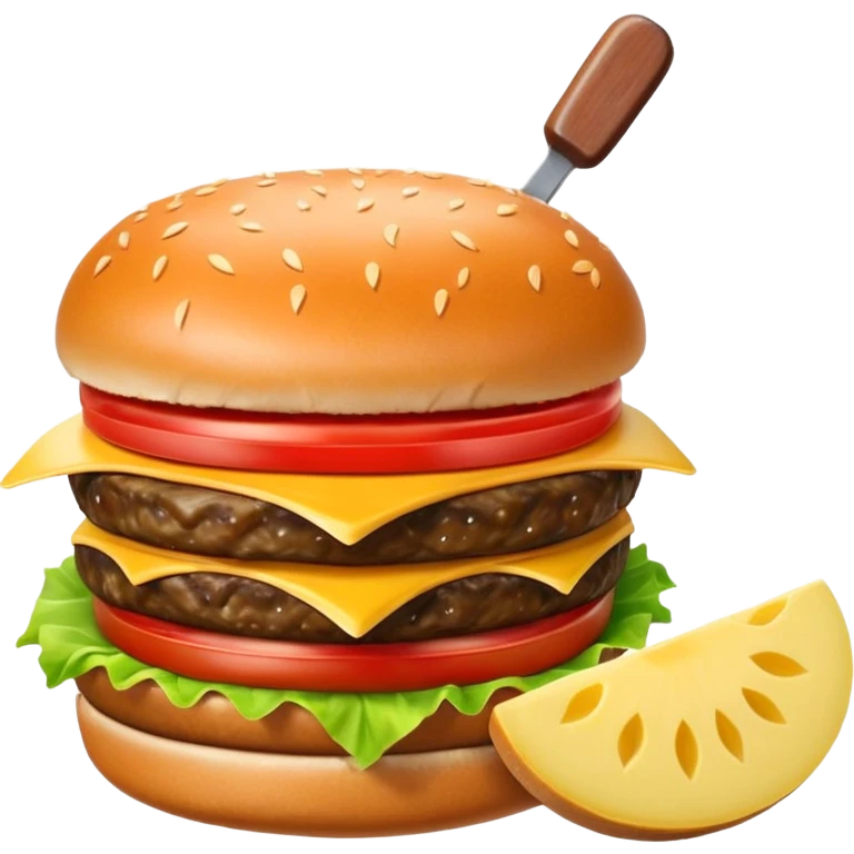 Hamburguesa con una carne, queso derretido, una rebanada de tomate, lechuga, una rebanada de piña. Colocar encima del pan una aceituna con un palillo emoji
