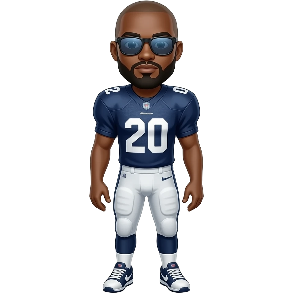 A bald black and a beard in shades with a football jersey with whole body emoji