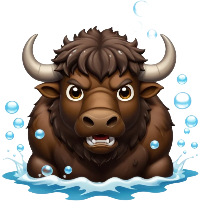 Angry buffalo in the water blowing bubbles  emoji
