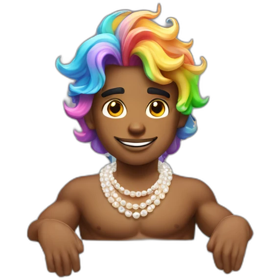 posh-muscle-boy-with-pearl-necklace-and-rainbow-unicorn-hair-in-golden-bathtub emoji
