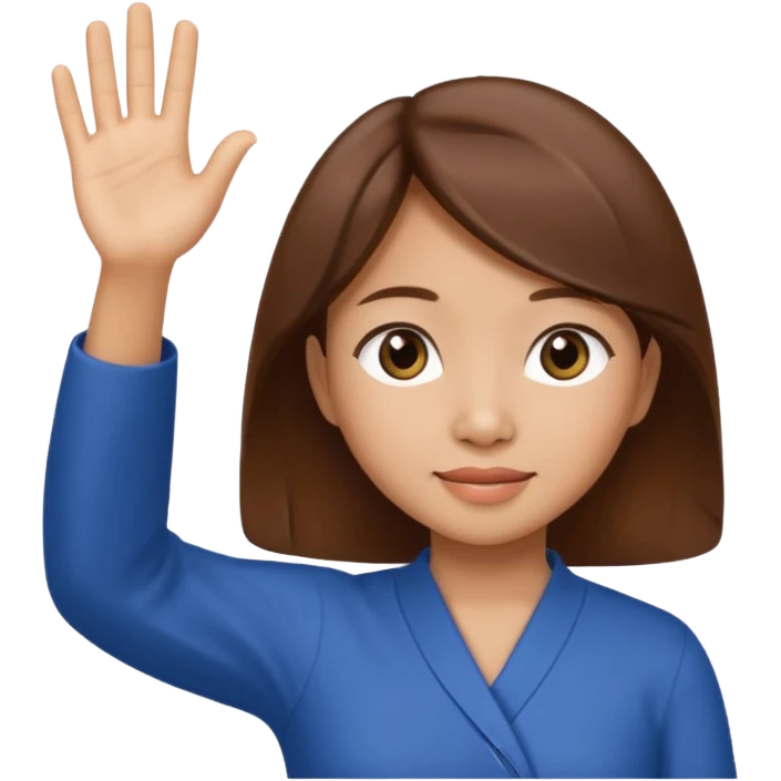 tiny Vietnamese woman with brown hair, waving emoji
