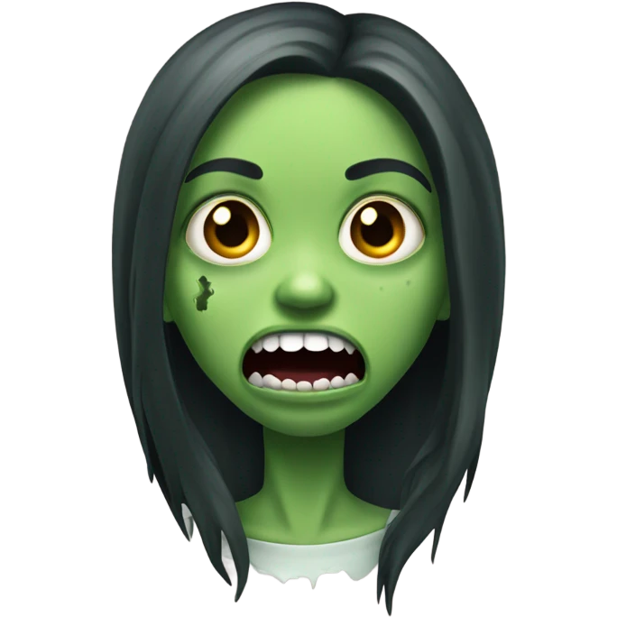 Green Zombie brunette long hair girl with mouth open horror  emoji