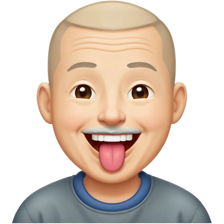Nam, 60 tuổi, đầu đinh, tounge out, cười to, nhắm 1 mắt emoji