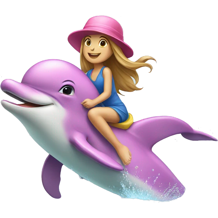 girl riding a dolphin, both wearing a pink hat emoji