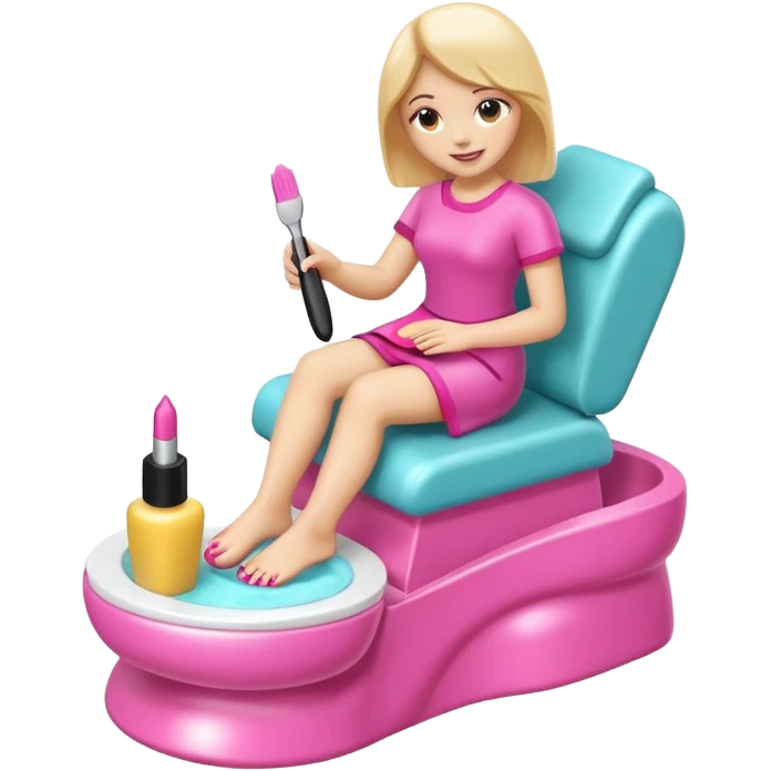 3D isometric emoji of a foot getting a pedicure, hand holding a nail polish brush, soft glossy texture emoji