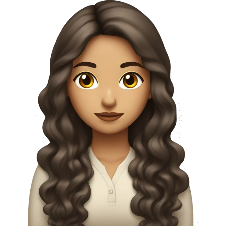 Chica morena de pelo lacio largo, ojos marrones, labios carnosos emoji
