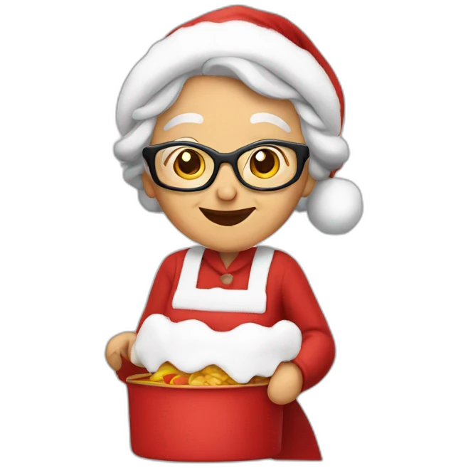 Granny in a costume Santa Claus coocking emoji