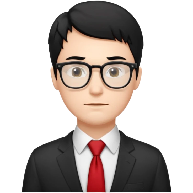 white man in white shirt, having red tie, black hair, wearing glasses emoji