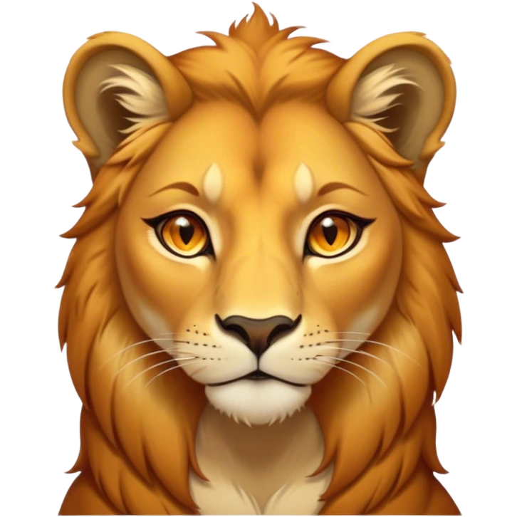 Cinematic Noble Lioness Portrait Emoji, Poised and regal, with a graceful, athletic build and a sleek, tawny Fur, piercing soulful amber eyes, Simplified yet sharp and sophisticated features, highly detailed, glowing with a warm, dignified glow, high shine, intelligent and fierce, stylized with an air of wild elegance, focused and attentive, soft glowing outline, capturing the essence of a watchful and confident lioness, so majestic it feels as though it could silently prowl out of the screen with effortless authority! emoji